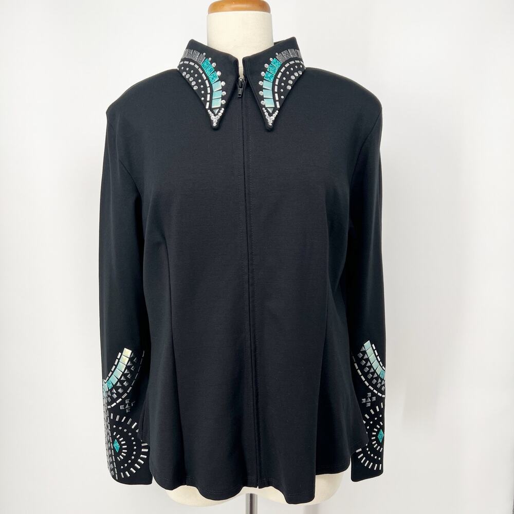 Lisa Nelle Western Show Jacket Womens XXL Black Embellished Zip Equestrian Horse